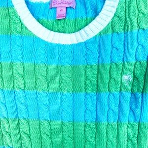 Lilly Pulitzer bright green and aqua striped 100% cotton sweater
